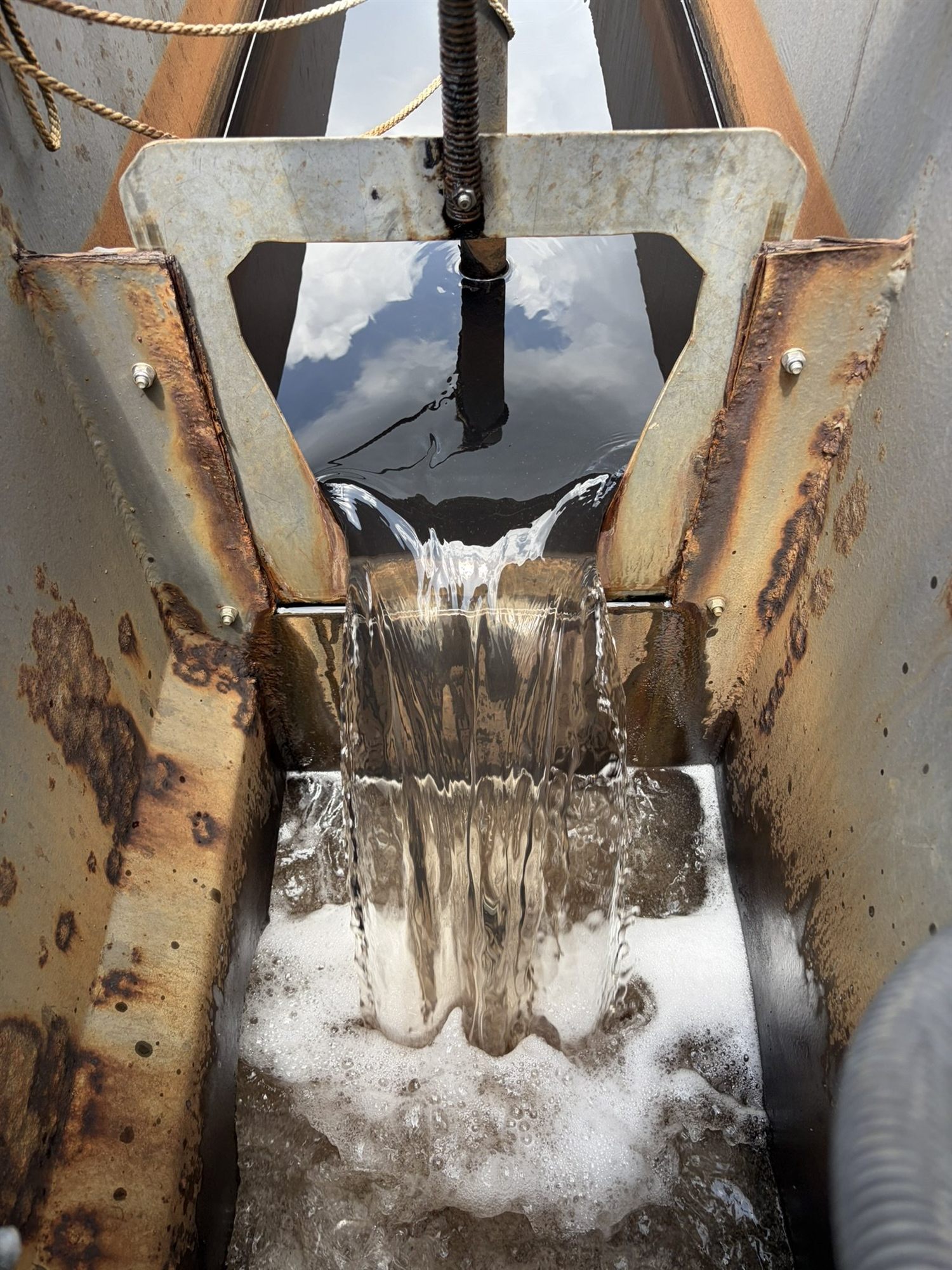 Treated water cascade at point of discharge — clear and clean